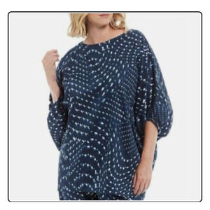 Bryn Walker Women's Medium Navy Blue Shibori Print Linen Boxy Top Made in USA